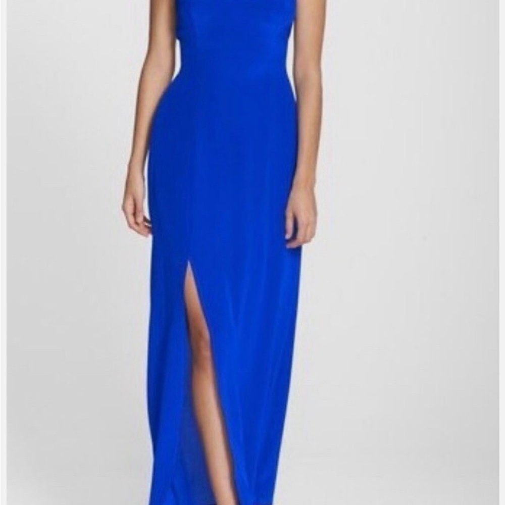 Charlie Jade Cobalt Blue, 100% Silk, Sleeveless Slit Evening Dress